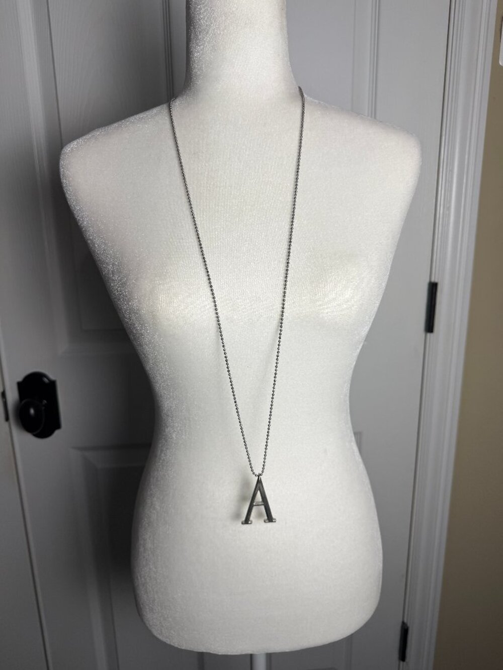 Vintage Extra Long Monogram A Silver Tone Pendant Necklace